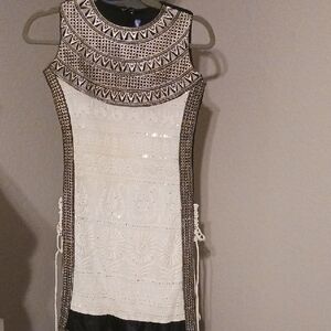 Boodles Black, Gold, and Cream Embroidered Mini Dress/Top